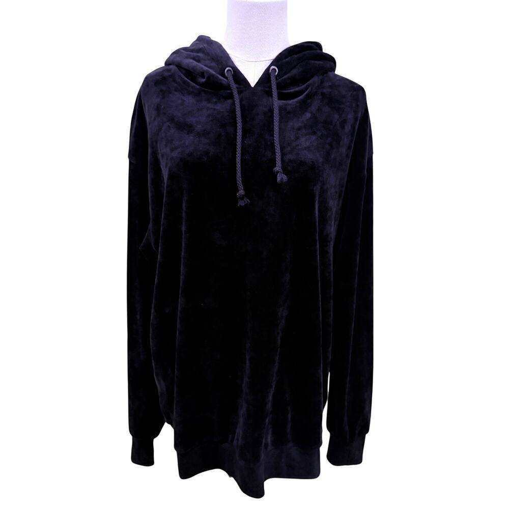 Joe’s Jeans Black Velour Hoodie Women M Soft Pullover Luxury Lounge Cozy Fall